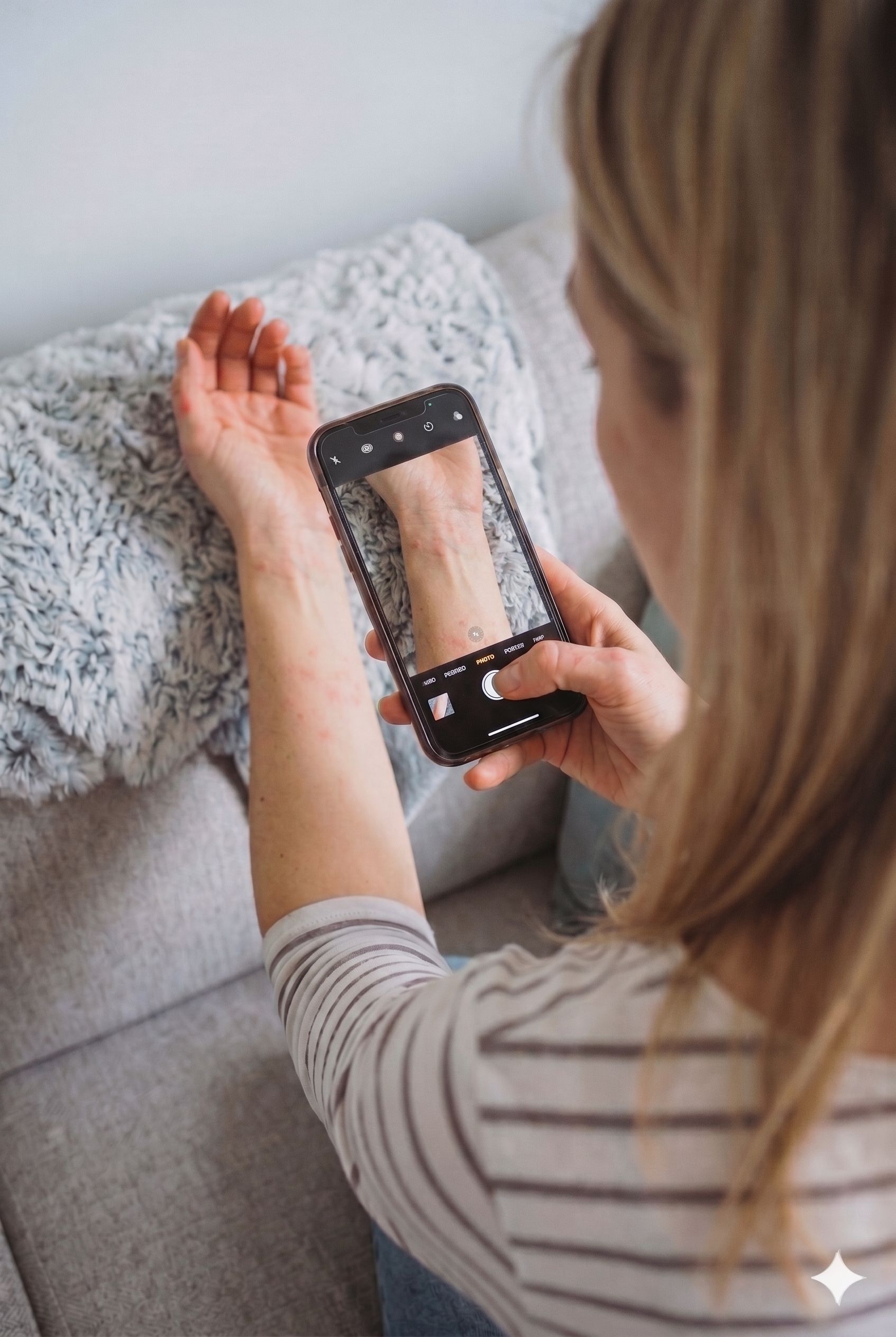 Pacientė fotografuoja odą telefonu
